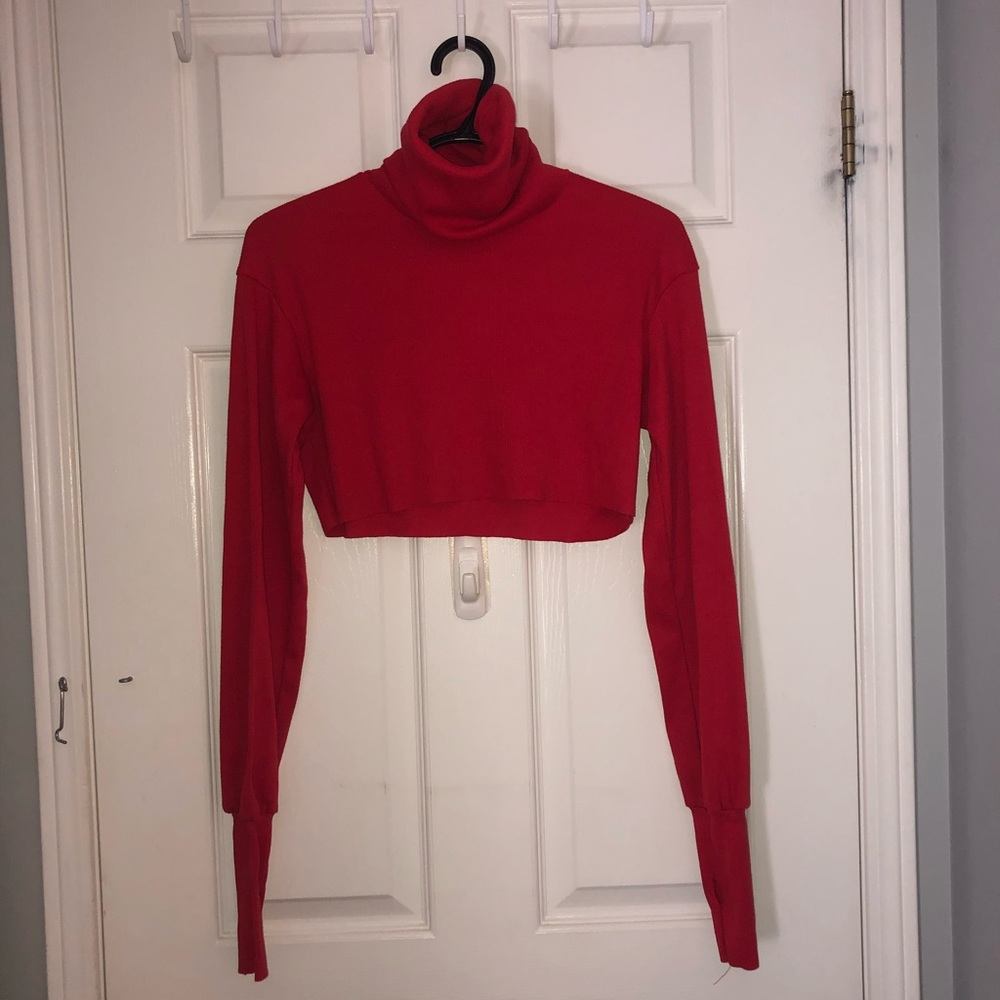 Long-sleeve turtle neck crop top